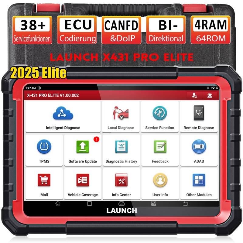 LAUNCH X431 PRO Elite obd2 diagnosegerät, ECU Online-Codierung & Bidirektional, vollständige Systemdiagnose, 38+Servicefunktionen, CANFD&DOIP, FCA, 2 Jahren Update, 2025 Modell von LAUNCH