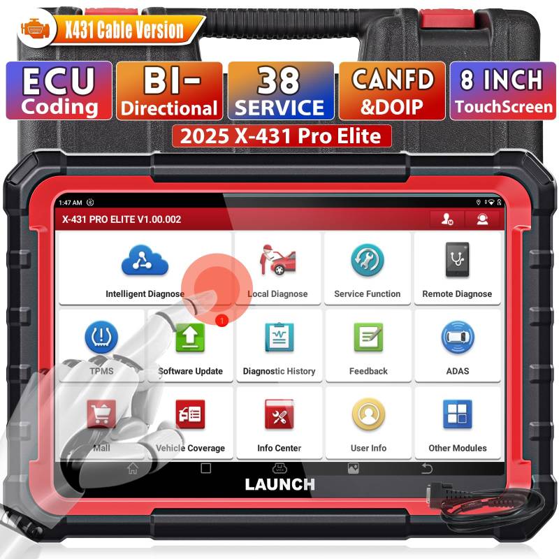 LAUNCH X431 PRO Elite Auto OBD2 Diagnosegerät, ECU lesen & codieren, Vollsystem Diagnose Scanner, 38+Reset Servicefunktionen, CANFD&DOIP, FCA, 2 Jahre Kostenlose Updates von LAUNCH