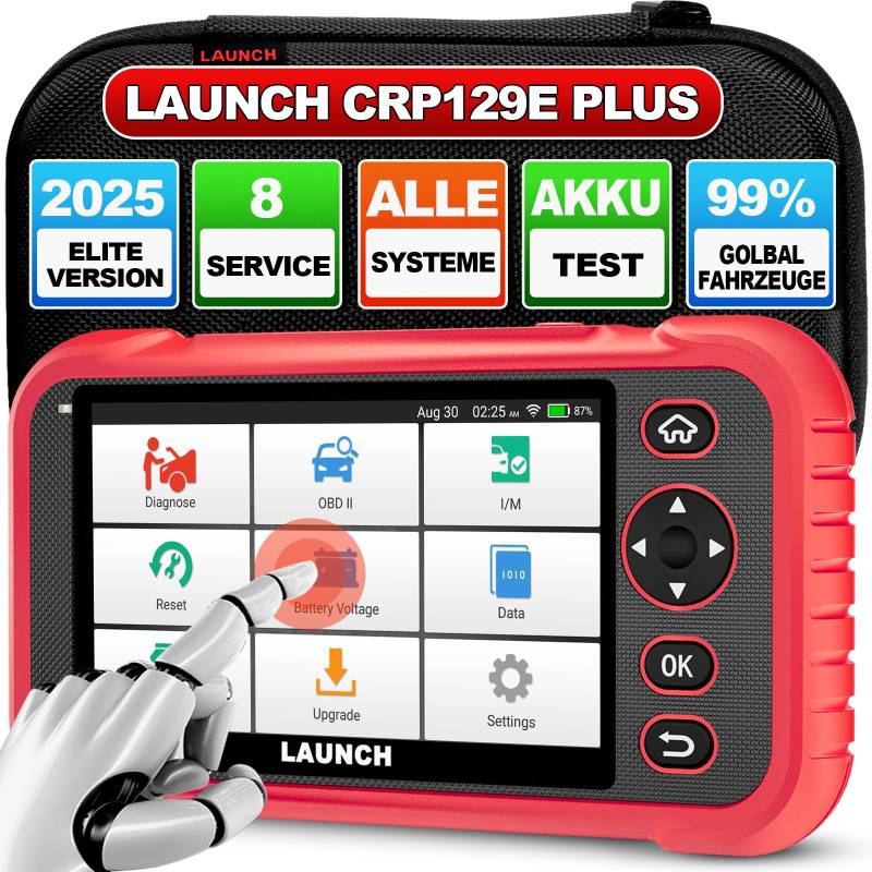 2024 Upgrade LAUNCH CRP129E Plus OBD2 Diagnosegerät Alle System Scanner mit 8 Reset, ABS/Einspritzdüsen-Codierung/Öl/Drosselklappe/EPB/DPF/SAS/TPMS Reset/Batterieabgleich, 2 Jahre kostenloses Update von LAUNCH