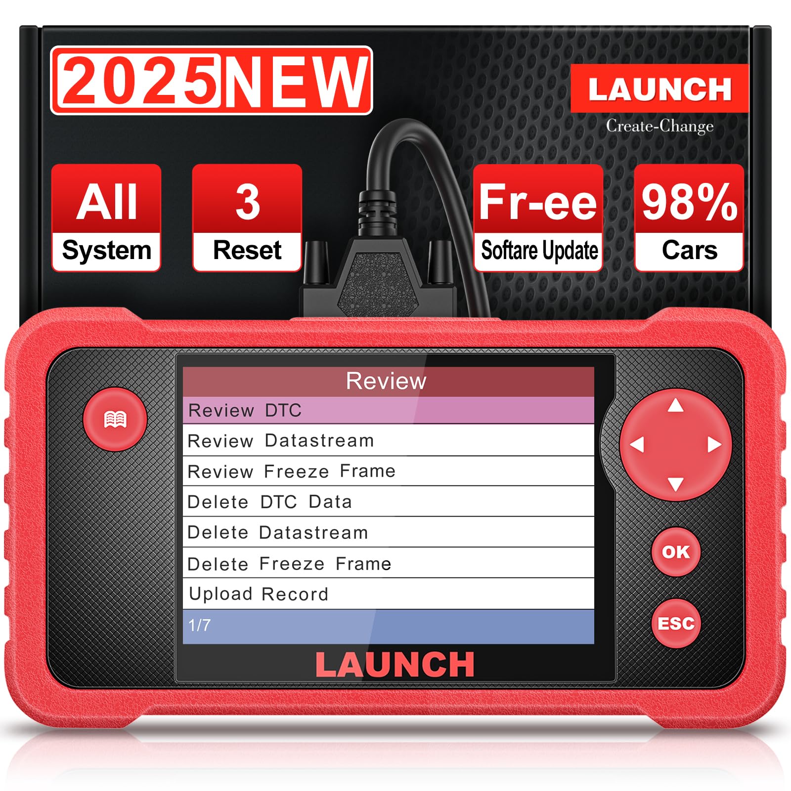 2024 LAUNCH CRP123 V2.0 Plus Alles System OBDI/OBDII Scanner Diagnosegerät, Motor/ABS/SRS/EES/Dashboard/TPMS/at Code Reader Diagnostic Scanner für Autos, Kostenloses Update von LAUNCH