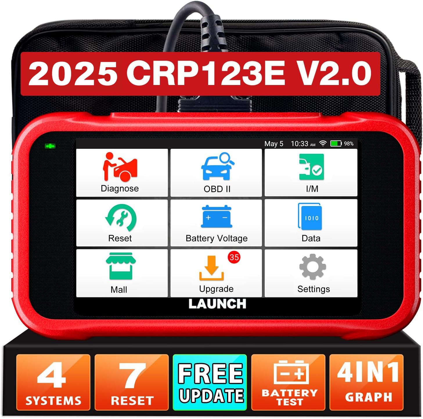 Launch CRP123E V2.0 OBD2 Diagnosegerät Auto Auslesegerät Kfz-Codeleser für Motor,ABS,SRS, Automatik Getriebe,7 Resets: ABS-Blutung/Öl/SAS/Throttle/DPF/EPB/Battery Reset, lebenslanges Upgrade,FCA SGW Launch CRP123E V2.0 OBD2 Diagnosegerät Auto Auslesegerät Kfz-Codeleser für Motor,ABS,SRS, Automatik Getriebe,7 Resets: ABS-Blutung/Öl/SAS/Throttle/DPF/EPB/Battery Reset, lebenslanges Upgrade,FCA SGW von LAUNCH