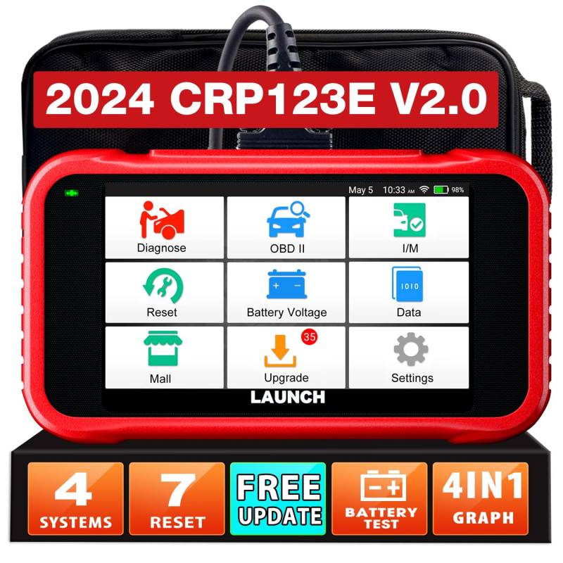 Launch CRP123E V2.0 OBD2 Diagnosegerät Auto Auslesegerät Kfz-Codeleser für Motor,ABS,SRS, Automatik Getriebe,7 Resets: ABS-Blutung/Öl/SAS/Throttle/DPF/EPB/Battery Reset,Lebenslange kostenlose Upgrade von LAUNCH