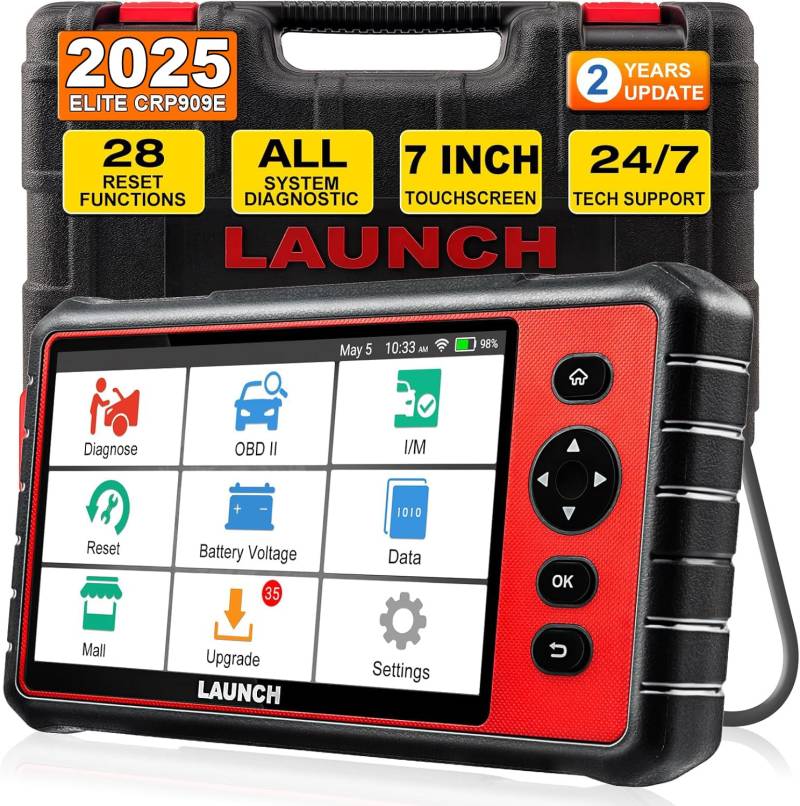 Launch CRP909E OBD2 Diagnosegerät für VoIIständige System, Diagnosegerät Auto mit 28 Rücksetzfunktionen, Codeleser, SAS, TPMS, DPF, BMS, IMMO, ABS-Entlüftung, Auto VIN usw, Auto diagnose scan Tool von LAUNCH