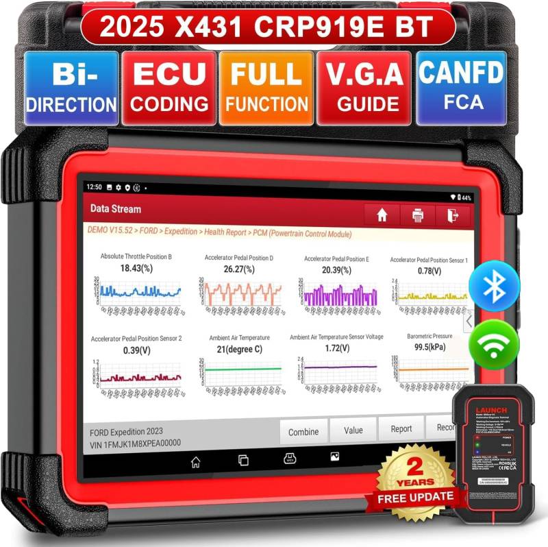 LAUNCH CRP919E BT obd2 diagnosegerät für alle Fahrzeuge,diagnosegerät Auto mit OE-Level Alle System Diagnose,31+ Reset-Services,kfz Tester für Active Test,CANFD, ECU-Kodierung,V.A.G-geführte,FCA von LAUNCH