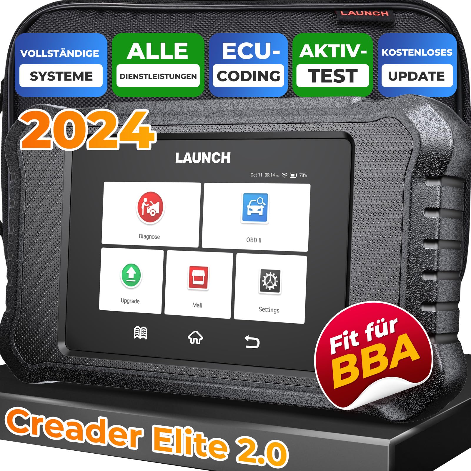 LAUNCH Creader Elite 2.0 BBA OBD2 Diagnosegerät für Benz/BMW/Audi Serie, Full System Bidirektionale Diagnose-Scanner, ECU-Codierung, alle Dienst, OBD2 Tests Code Leser, AutoVIN, kostenloses Update von LAUNCH