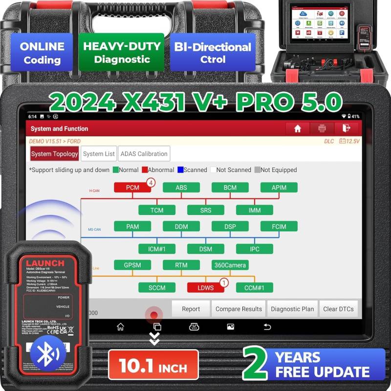 LAUNCH X431 V+ PRO 5.0, OBD2 Diagnosegerät Professionelles ECU Codierung, OE-Level Multibrand Diagnosetablett mit Diagnosegerät Auto mit 37+ Reset Service, 2 Jahre Update besser für Werkstätte von LAUNCH
