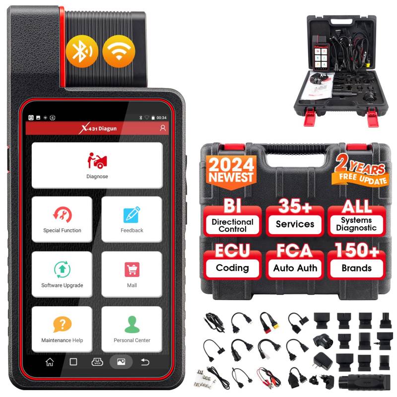 LAUNCH X431 DiagunV OBD2 Diagnosegerät für alle Systeme, mit ECU-Codierung, Schlüsselprogramm, Bidirektionales, Aktivtest, 31+ Reset-Service, AutoAuth für FCA SGW, gleiche Funktionen wie X431 V von LAUNCH