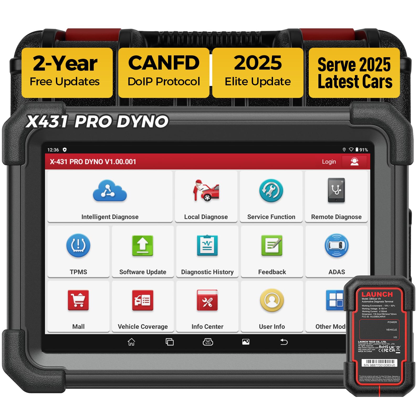 LAUNCH X431 PRO Dyno OBD2 Diagnosegerät: 2024 Neu X431-Scanner mit ECU-Codierung 37+ Dienste Bi-direktionale Steuerung OEM Alle-System-Diagnose Scan Tool, AutoAuth für FCA SGW, 2 Jahre Gratis-Update von LAUNCH