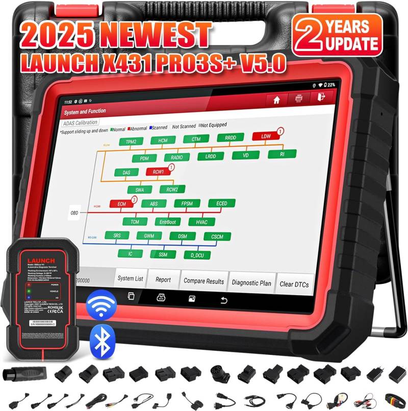 Launch X431 Pro3S+ Vollständige System OBD2 Diagnosegerät Auto, Bidirektionale Diagnosegerät volle System Automotive, ECU-Codierung Schlüssel programmierung, Betätigungstest mit 35+ Rücksetzfunktion von LAUNCH