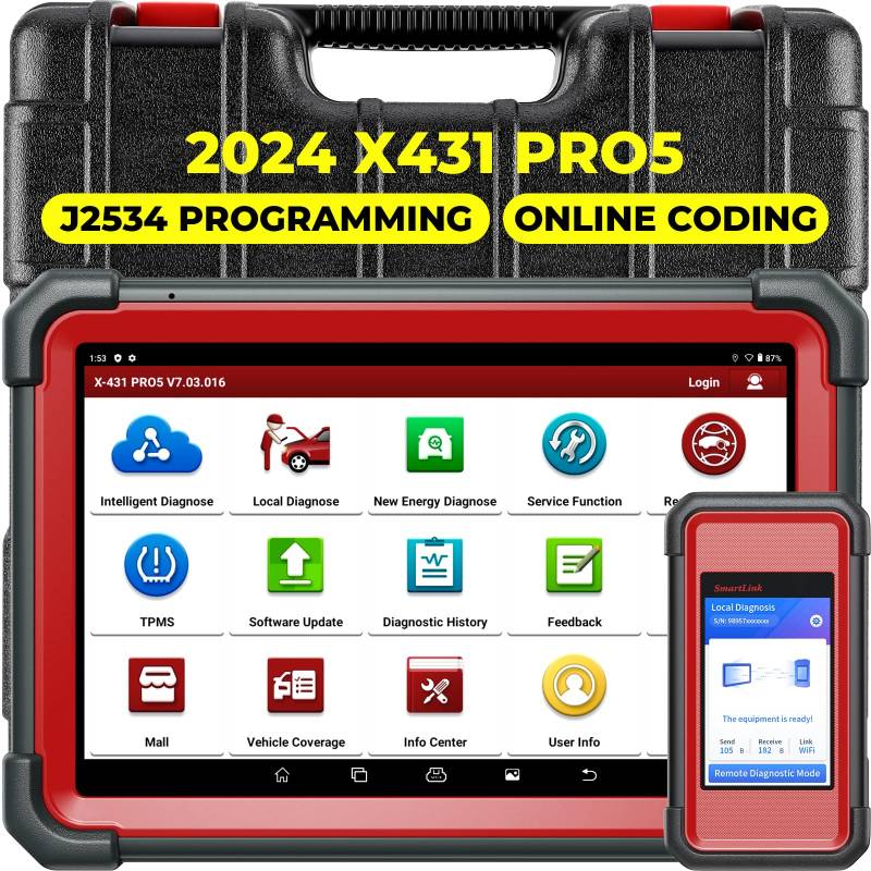 LAUNCH X431 Pro5 Bidirektionaler OBD2 Auto Diagnosegerät, J2534-Programmiertool,Keine IP- Beschränkung, 50+ Reset Funktionen,ECU-Codierung, Personalisierung, aktiver Test, Wegfahrsperr von LAUNCH