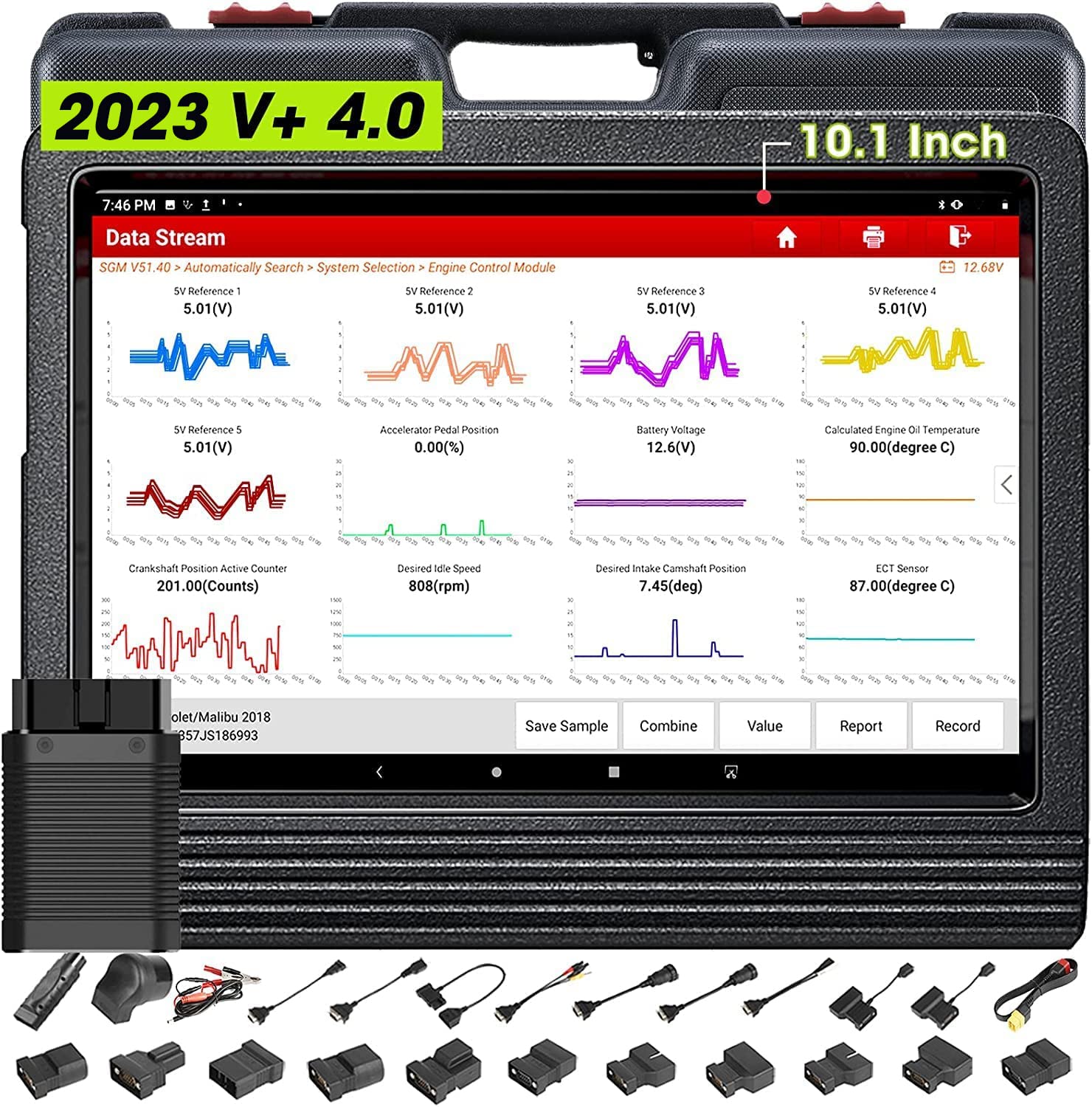 LAUNCH X431 V+ Auto Bluetooth Diagnosescanner, Komplettsystem OBD2 Codeleser Android-Tablet mit 2 Jahren Online-Update DBScarII Bluetooth Anschlussmodul und komplettem Zubehörset von LAUNCH