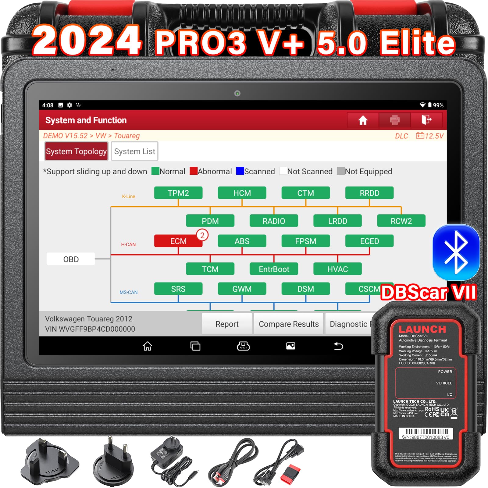 LAUNCH X431 V+ Auto Bluetooth Diagnosescanner, Komplettsystem OBD2 Codeleser Android-Tablet mit 2 Jahren Online-Update DBScarII Bluetooth Anschlussmodul und komplettem Zubehörset von LAUNCH