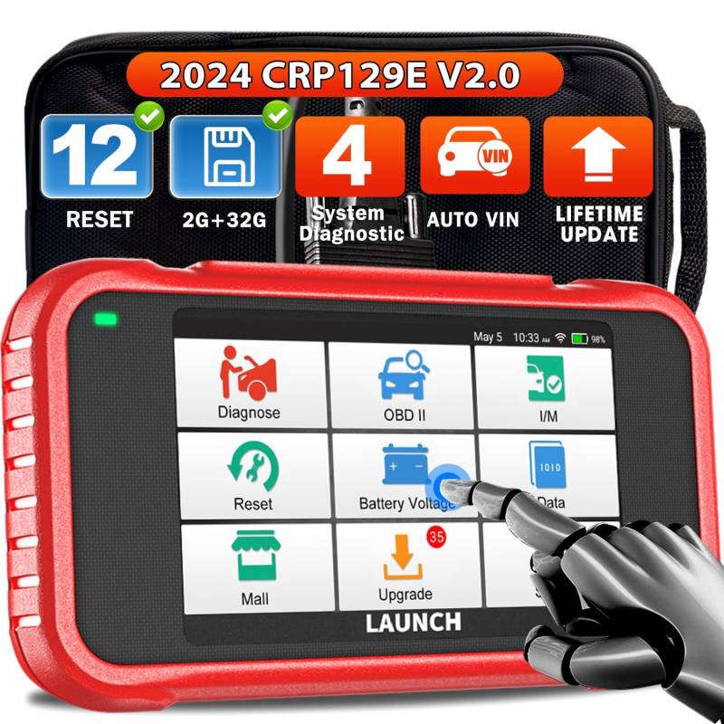 LAUNCH CRP129E OBD2 Diagnosegerät Auto Auslesegerät Kfz-Diagnose EOBD Tester, obd2 Scanner mit 4 Systemen Motor, ABS, SRS, Automatik Getriebe+5 Service Funktionen mit Touchscreen WiFi Update/Android von LAUNCH