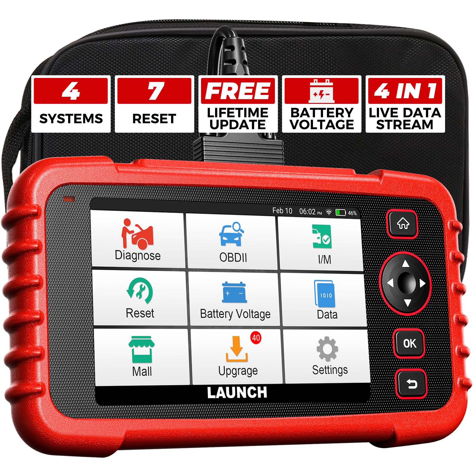 LAUNCH CRP123X OBD2 Auto Diagnosegerät, professioneller Kfz Diagnosegerät für Motorgetriebe, ABS, SRS, mit AutoVIN-Service, WLAN-Updates, mit SAS-Kalibrierung / Gasrückstellung / Ölrückstellung von LAUNCH