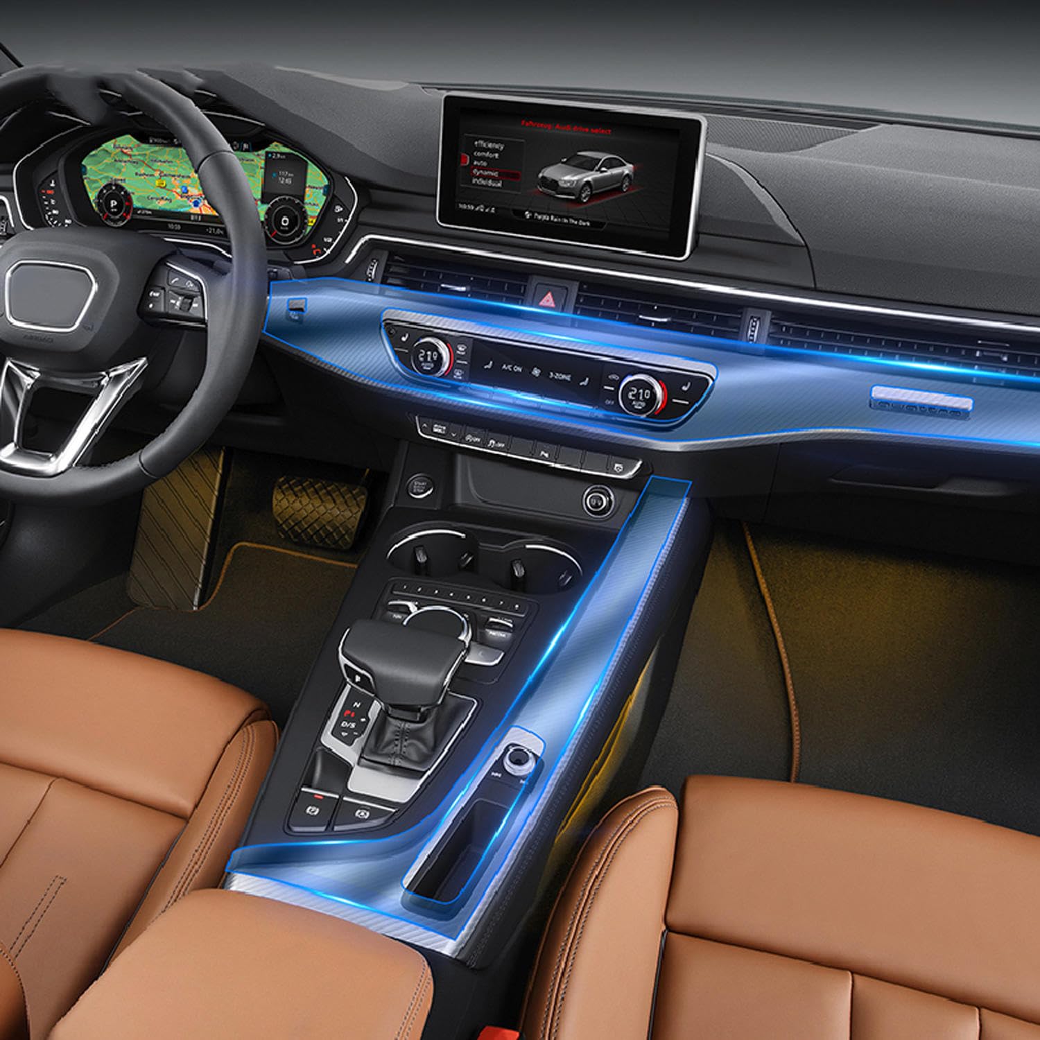 LAVIYE Auto Innenraum Mittelkonsole Transparente TPU Schutzfolie Anti-Kratz-Reparaturfolie, für Audi A4 A5 B9 2016-2020 von LAVIYE