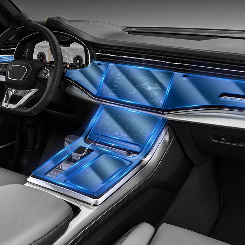 LAVIYE Auto Innenraum Mittelkonsole Unsichtbarer Anzug TPU-Schutzfolie Anti-Kratz-Zubehör Refit LHD RHD,Für Audi Q7 Q8 2019-2023 von LAVIYE