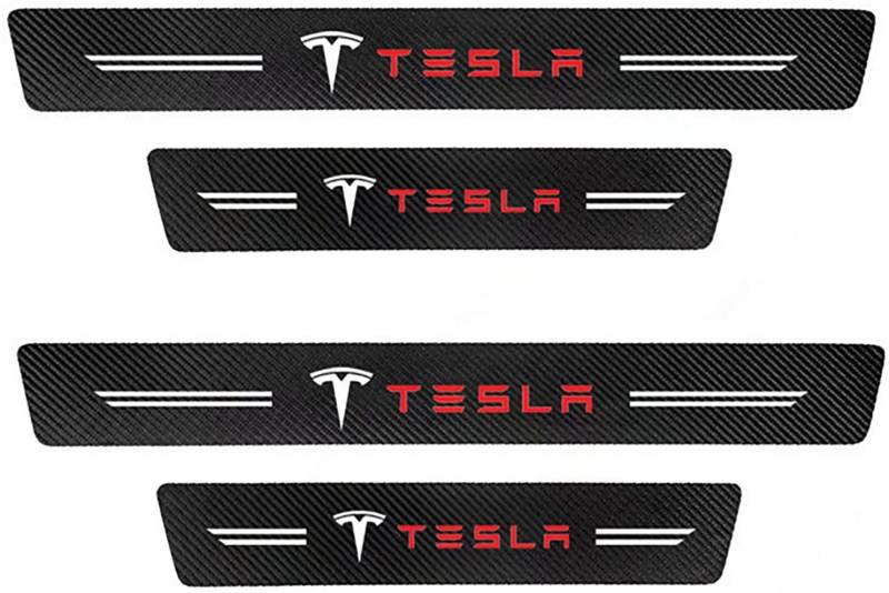 LAXIL 4 Stück Auto Kohlefaser Einstiegsleisten Aufkleber für Tesla Model 3 Model S Model X Model Y, rutschfeste AntiKratz Abnutzungs Türschweller Kick Plates Trittbleche Abdeckung von LAXIL