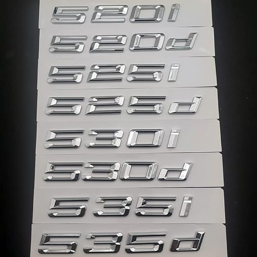 LAZIRO 3D ABS Auto Buchstaben Kofferraum Abzeichen Aufkleber 520i 520d 530i 535i 535d 530d Emblem Logo passend for BMW Schriftzug E60 E39 F10 Zubehör (Color : Chrome Silver, Size : 520d) von LAZIRO