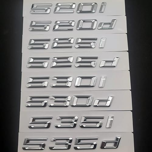 LAZIRO 3D ABS Auto Buchstaben Kofferraum Abzeichen Aufkleber 520i 520d 530i 535i 535d 530d Emblem Logo passend for BMW Schriftzug E60 E39 F10 Zubehör (Color : Chrome Silver, Size : 525i) von LAZIRO