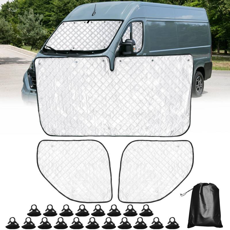 LCAUTFR Sonnenschutz Frontscheibe für FI at Ducato Wohnmobil 3 Stück Thermomatte Set Frontscheibenabdeckung Interner Windschutzscheiben-Abdeckung Okklusion Dunkel von LCAUTFR