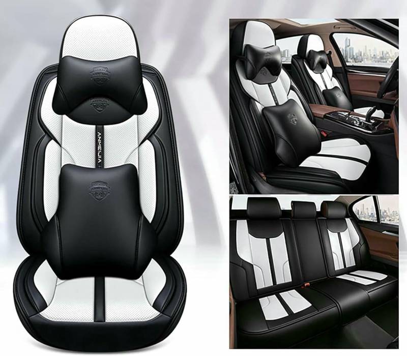 LCLCDZ Sitzbezüge Auto Autositzbezüge Universal Set für Ford Vertrek Territory Flex B-MAX C-MAX Grand C-MAX Tourneo Courier Auto Zubehör,Schwarz-Weiß-Luxus von LCLCDZ