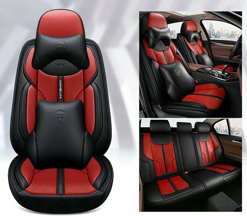 LCLCDZ Sitzbezüge Auto Autositzbezüge Universal Set für Skoda Octavia Rapid Kodiaq Octavia A7 Octavia 2 Octavia A5 Tour Fabia 1 Fabia 3 Superbe Auto Zubehör,Schwarz-roter Luxus von LCLCDZ