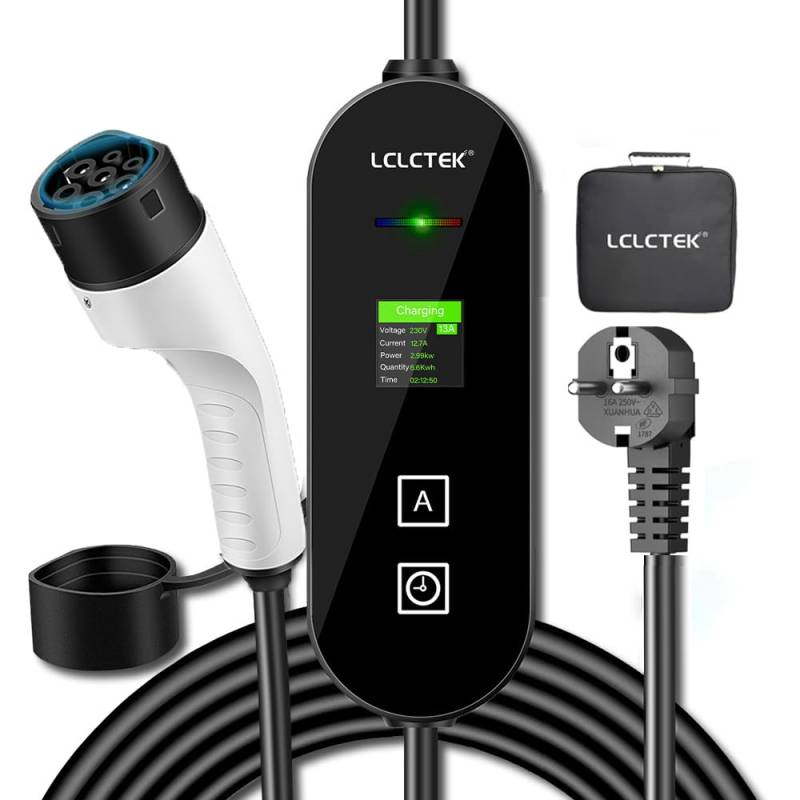 LCLCTEK® Typ 2 Ladekabel Schuko Stecker 3.68kW [5m, 8A-16A],Elektroauto EV Charger mit LED-Digitalanzeige,Mobile wallbox ladekabel Auto typ 2 schuko tecker,EV Ladegerät für Elektroautos PHEV/EV (Weiß) von LCLCTEK