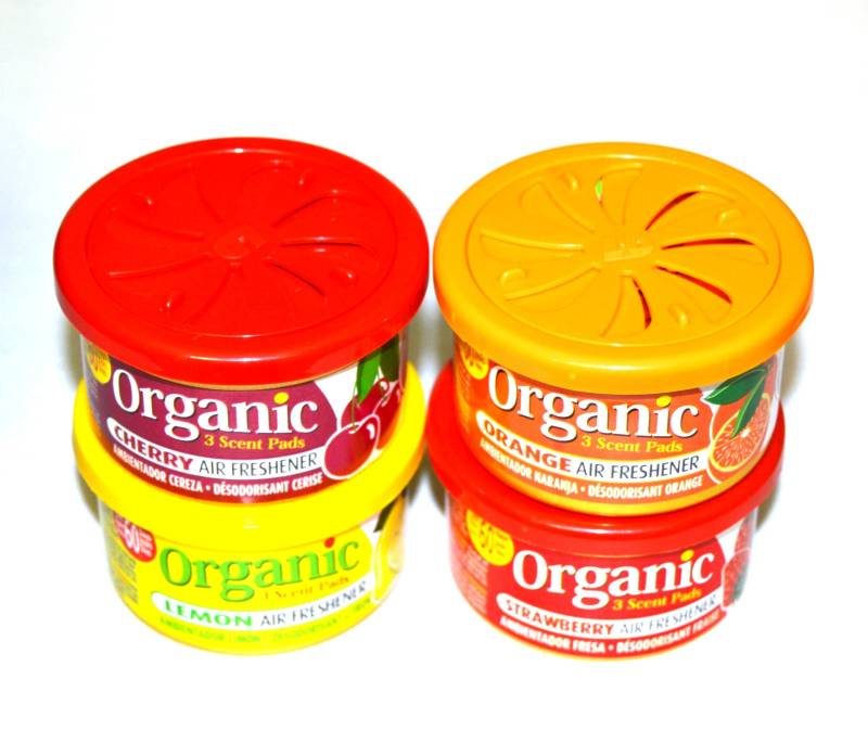 4 Organic Scents Cans for Cars Duftdose Kirsche, Erdbeere, Zitrone, Orange von LD