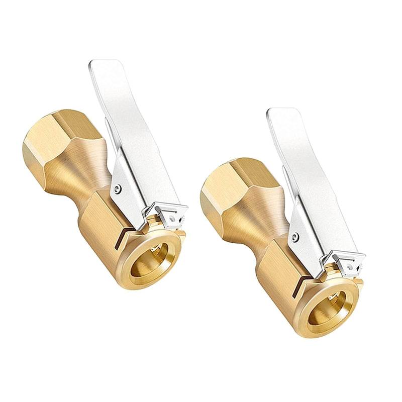 Robustes Messing-Luftfutter, offener Durchfluss, gerades Reifenfutter mit Verriegelungsclip, 6,35 mm FNPT Reifenfutter für Reifenfüller, Manometer, Luftpumpe, Kompressor-Zubehör (Messing, 2 Stück) von LDCRE