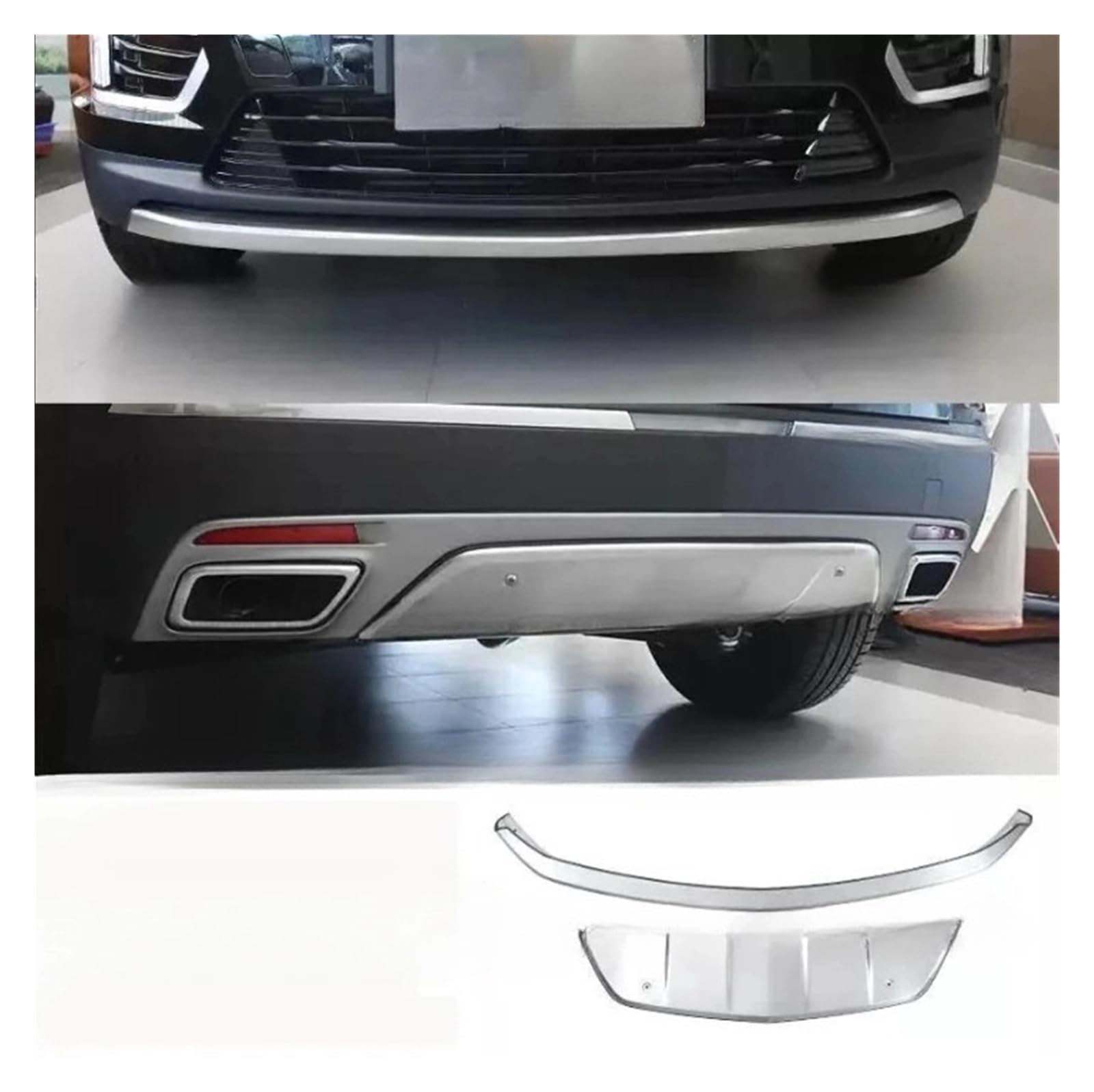 LDFREBCX 2 stücke Kompatibel for Cadillac XT5 2017-2022 Silber Stahl Vorne Hinten Stoßstange Diffusor Spoiler Bord Auto zubehör(D) von LDFREBCX