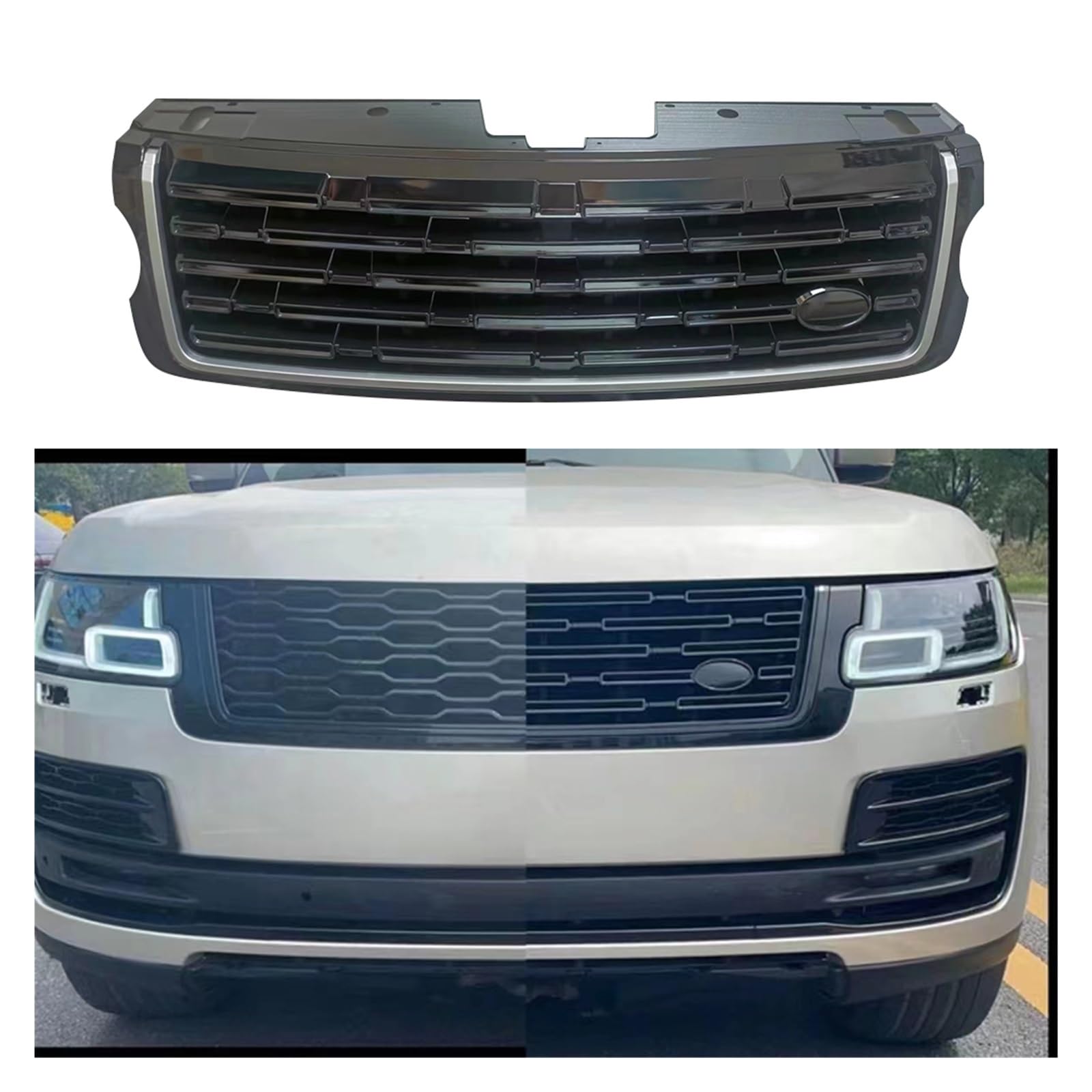 LDFREBCX Auto-Frontstoßstangengrill, kompatibel mit Land Rover Range Rover Vogue L405 2013–2017, Upgrade auf 2018, oberer Stoßstangen-Renngrill(Silver Grill) von LDFREBCX