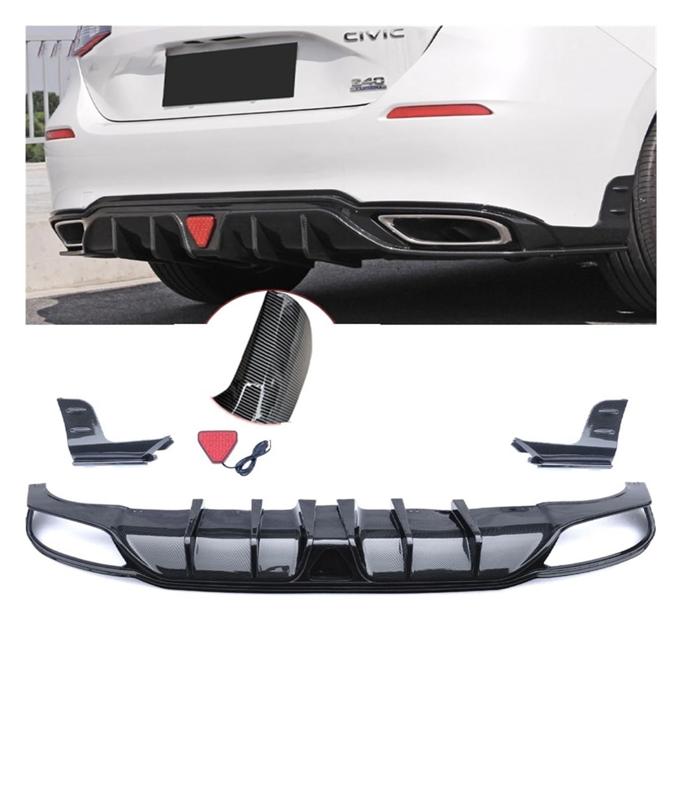 LDFREBCX Auto-Heckstoßstangen-Body-Kits Kompatibel for Civic 11. Generation Fließheck 2023 Carbon-Kinnspoiler-Diffusor-Abdeckung Lippenzubehör(Carbon Pattern) von LDFREBCX