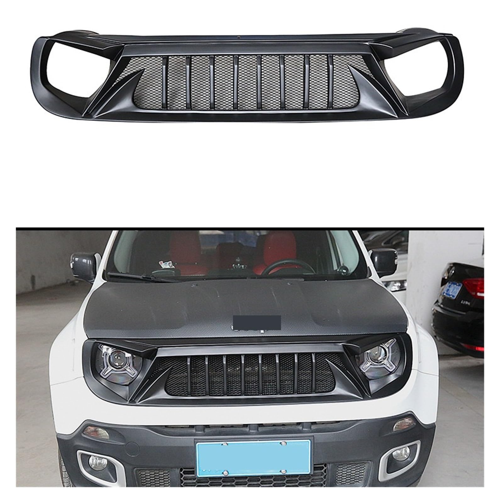 LDFREBCX Kompatibel for Jeep Renegade 2016–2021 ABS Schwarz & Carbon Fibe Stoßstange vorne Mesh Grille Trim Racing Grills(16-18 Matte Black) von LDFREBCX