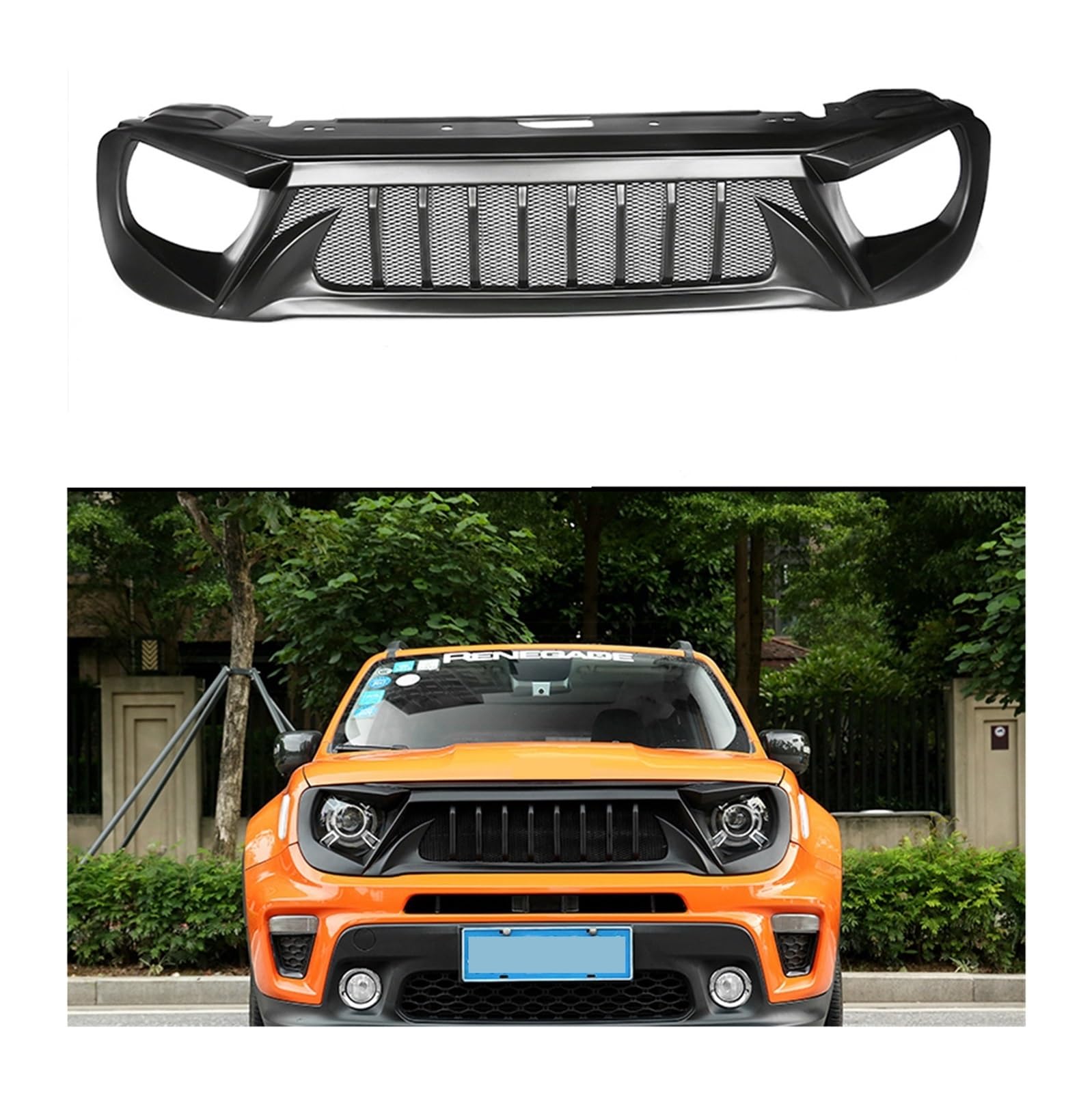 LDFREBCX Kompatibel for Jeep Renegade 2016–2021 ABS Schwarz & Carbon Fibe Stoßstange vorne Mesh Grille Trim Racing Grills(19-21 Matte Black) von LDFREBCX