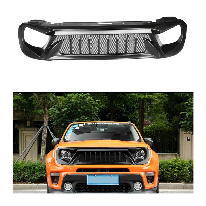 LDFREBCX Kompatibel for Jeep Renegade 2016–2021 ABS Schwarz & Carbon Fibe Stoßstange vorne Mesh Grille Trim Racing Grills(19-21 Matte Black) von LDFREBCX