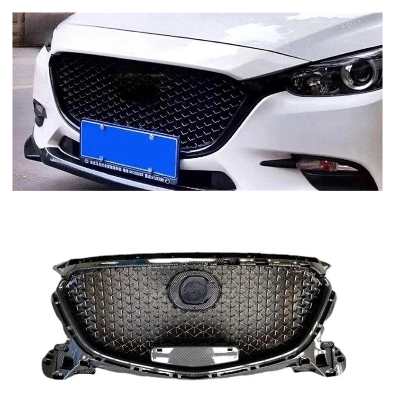 LDFREBCX Kompatibel for Mazda 3 Axela for 2017-2019 Honeycomb Style Racing Grill Gloss Black Front Bumper Grille(17-19 Hive Carbon) von LDFREBCX