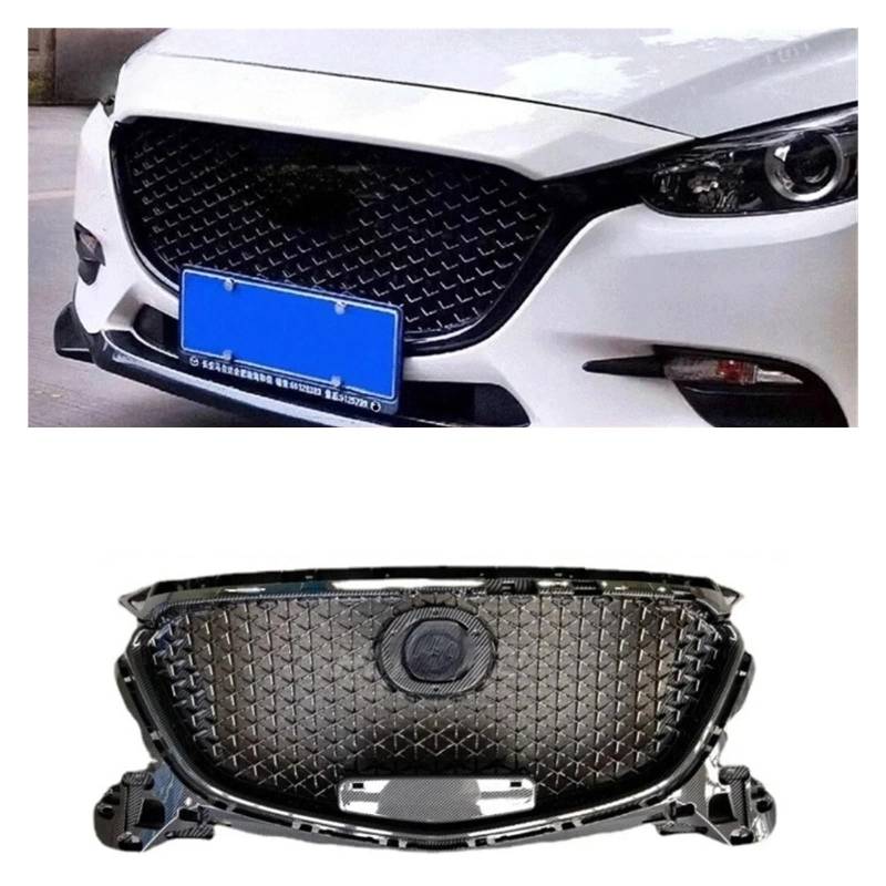 LDFREBCX Kompatibel for Mazda 3 Axela for 2017-2019 Honeycomb Style Racing Grill Gloss Black Front Bumper Grille(17-19 Hive Carbon) von LDFREBCX