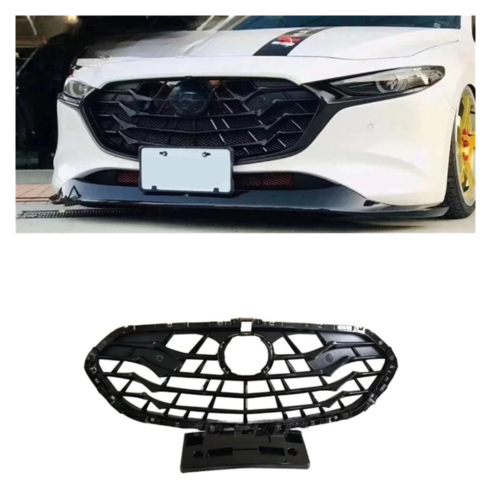 LDFREBCX Kompatibel for Mazda 3 Axela for 2017-2019 Honeycomb Style Racing Grill Gloss Black Front Bumper Grille(20-22 Racing Style) von LDFREBCX