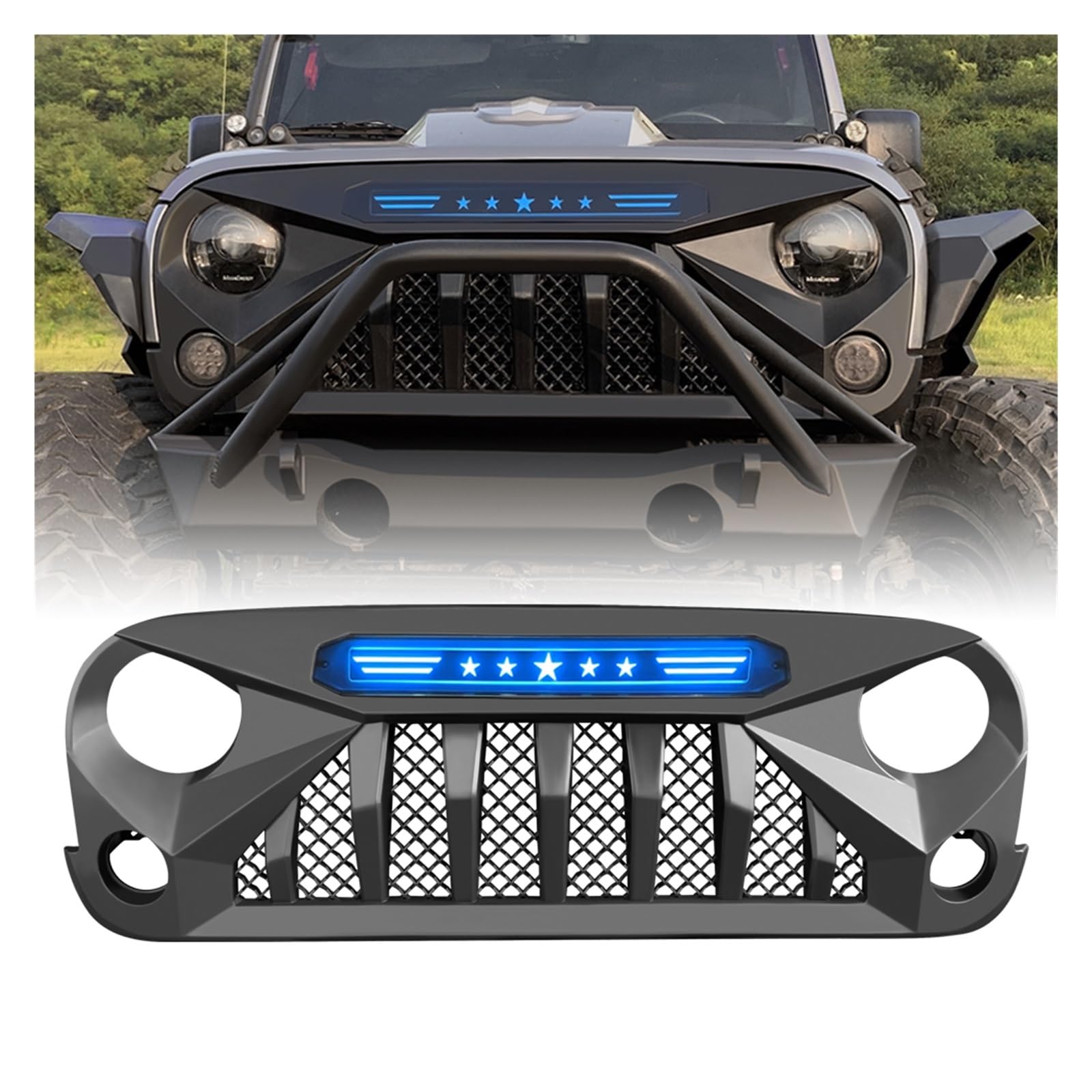 LDFREBCX Off-Road 4x4 Auto Teile Farbe Grills Kompatibel for Jeep Wrangler jk stoßstange 2007-2018 Matt Schwarz Front GrillLocal Lager(Blue) von LDFREBCX