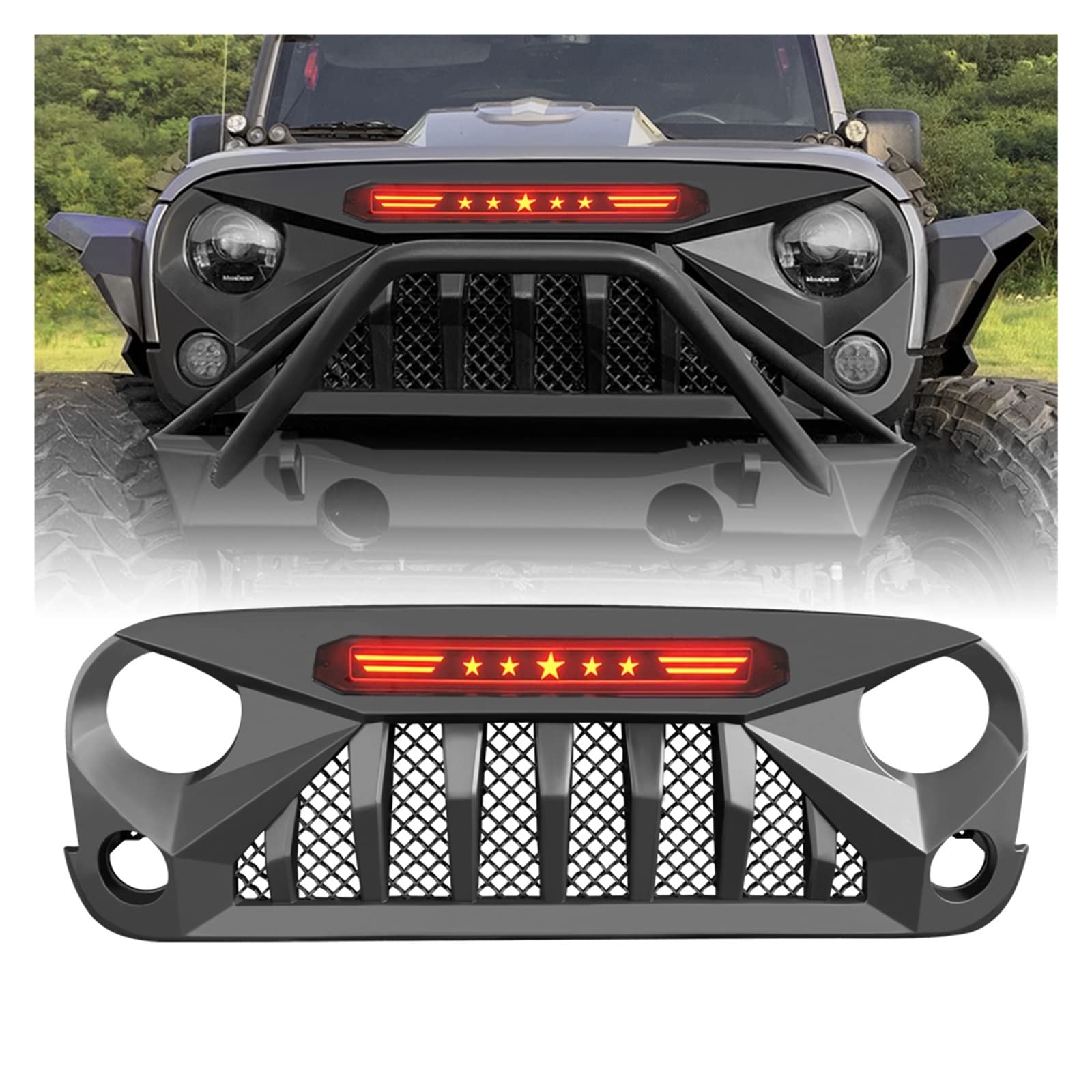 LDFREBCX Off-Road 4x4 Auto Teile Farbe Grills Kompatibel for Jeep Wrangler jk stoßstange 2007-2018 Matt Schwarz Front GrillLocal Lager(Red) von LDFREBCX