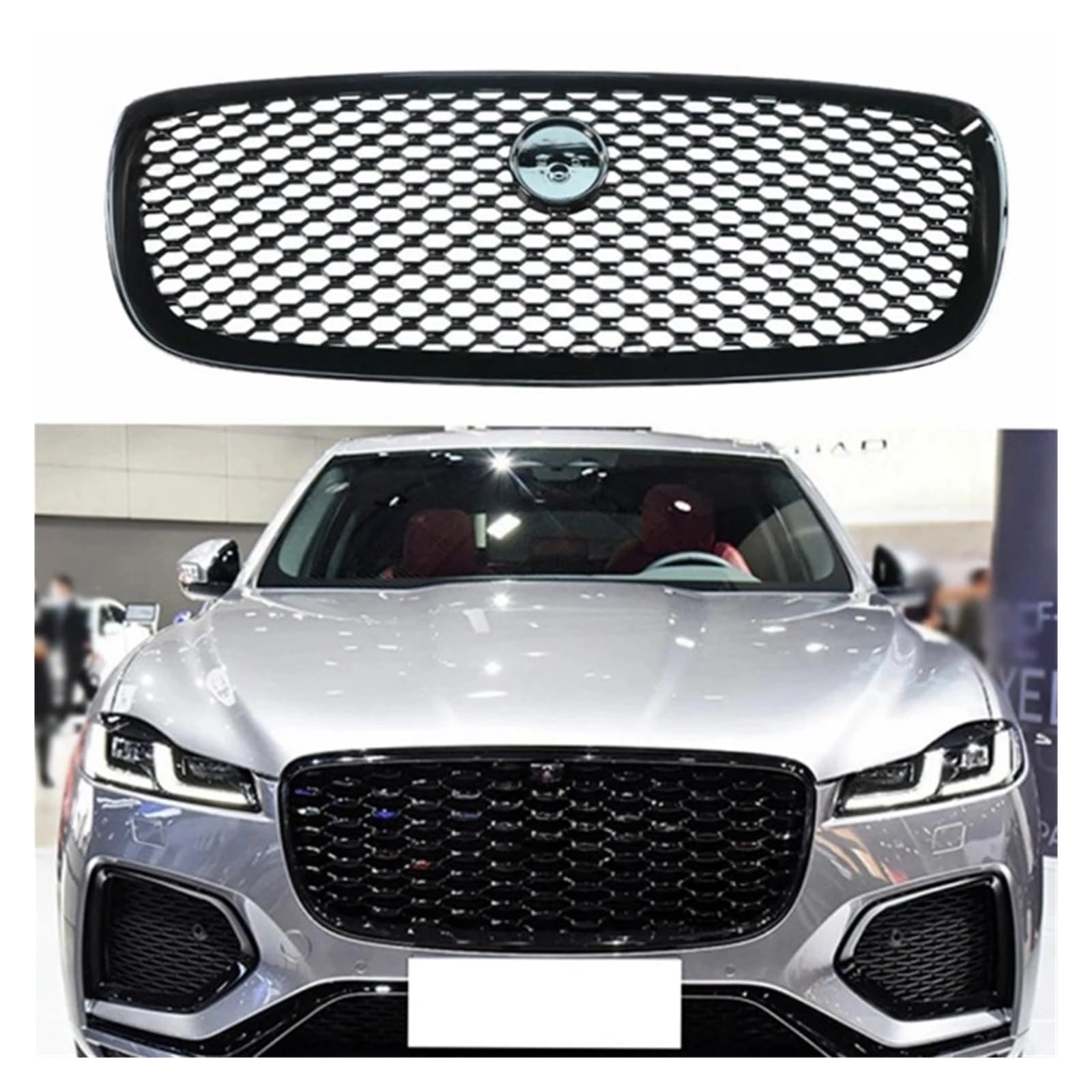 LDFREBCX Racing Grille Front Stoßstange Griils Centre Panel Styling Oberen Grill Kompatibel for Jaguar F-PACE 2015-2019 T4N12772 T4N1277 T4A6209(Bright Black) von LDFREBCX