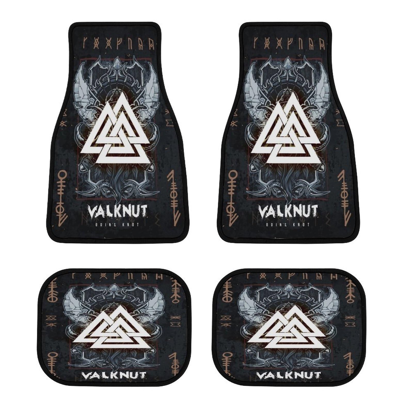 4-teilige Auto Fußmatten im Viking Stil, Nordische Mythologie Symbole, rutschfest, Polyester Oberfläche, Schutz vor Schlamm Schnee Schmutz, passend für viele Fahrzeuge(Valknut) von LDZDGD
