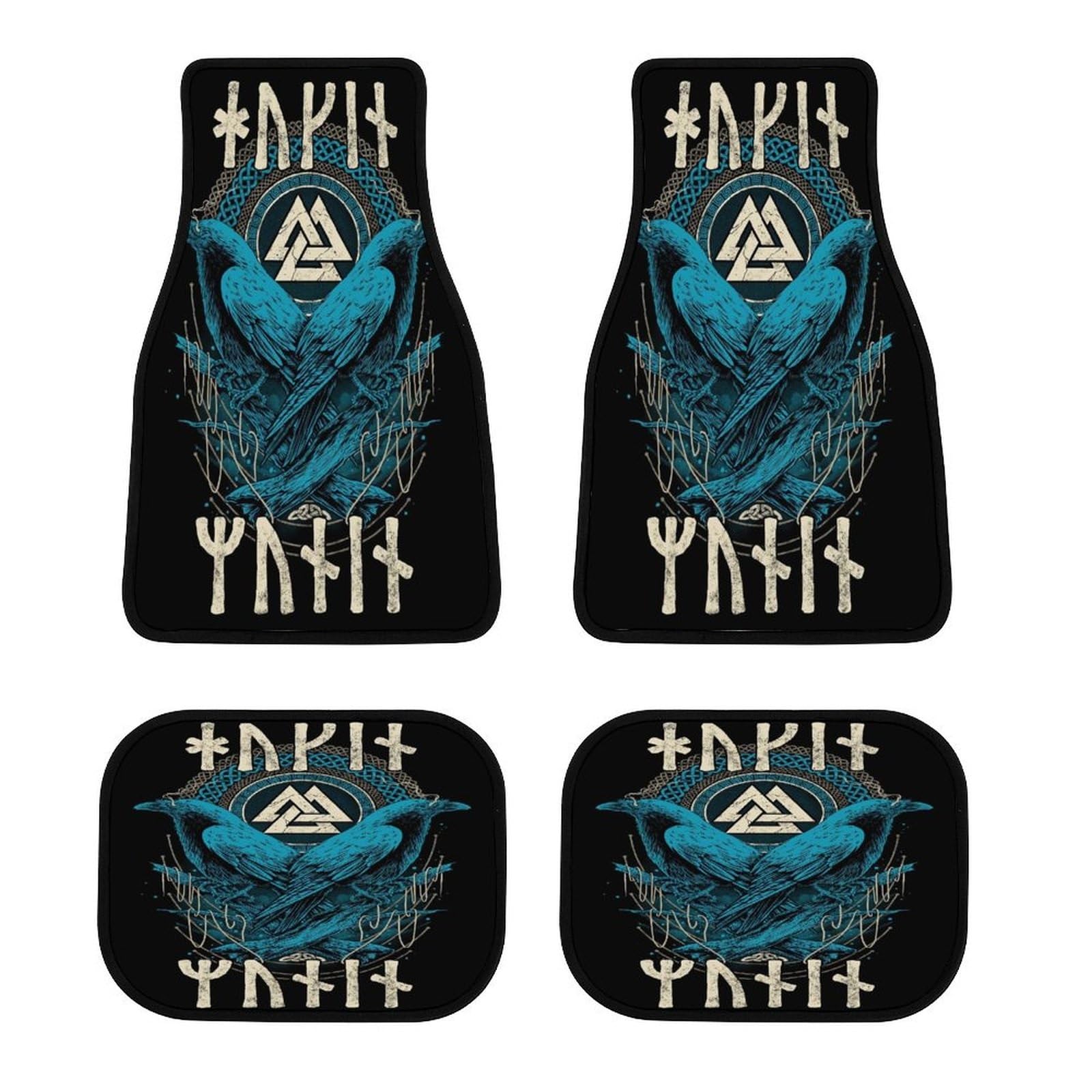 Viking Krieger Auto Fußmatten, 4-teiliges Set mit Nordischer Mythologie Design, Wasserdicht und rutschfest, Universell Passend für die Meisten Fahrzeuge, Pflegeleicht(Huginn+Muninn) von LDZDGD