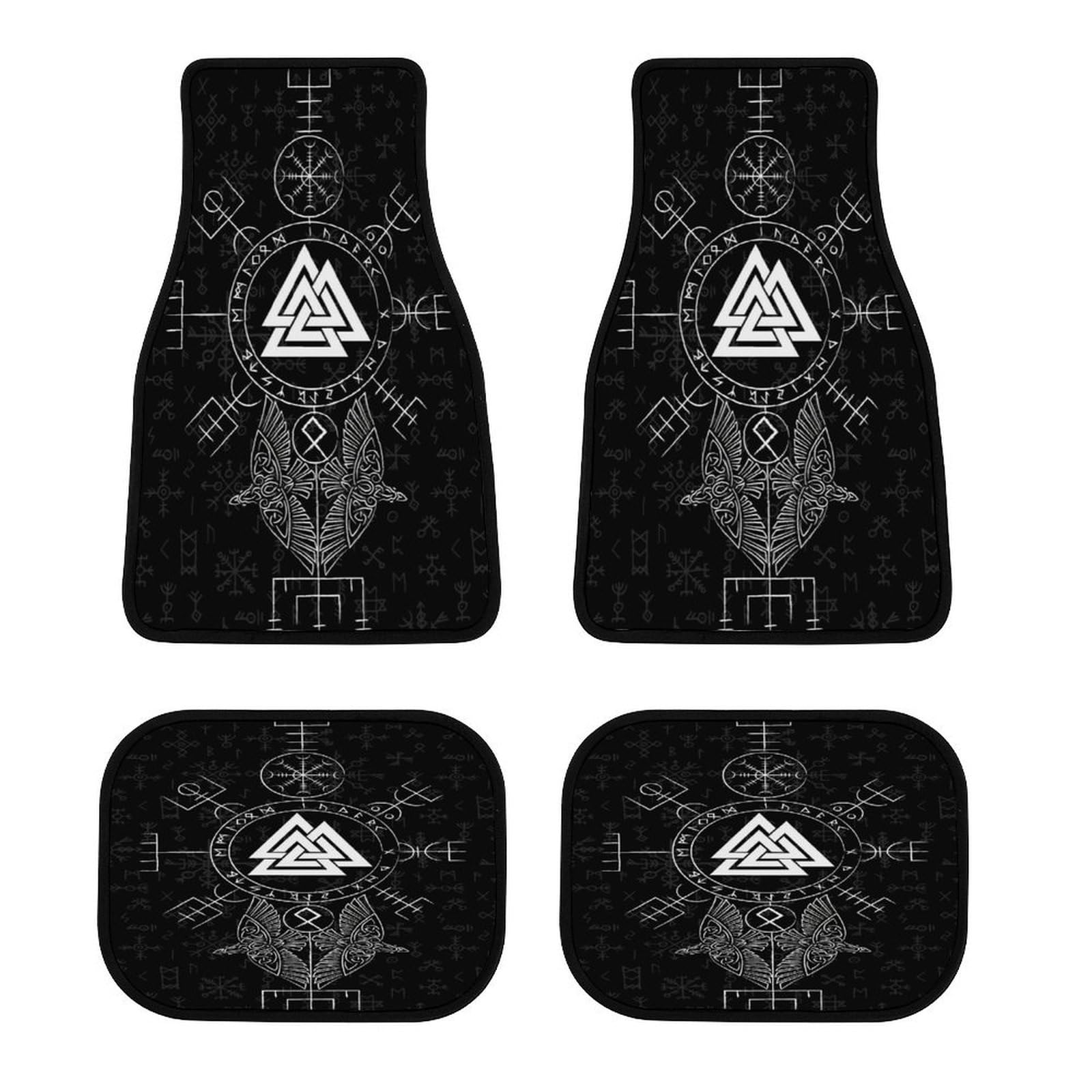 Viking Krieger Auto Fußmatten, 4-teiliges Set mit Nordischer Mythologie Design, Wasserdicht und rutschfest, Universell Passend für die Meisten Fahrzeuge, Pflegeleicht(Valknut) von LDZDGD