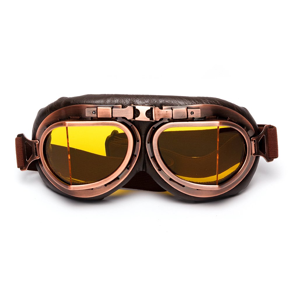 LEAGUE&CO Retrodesign Motorradbrille Pilotenbrille Schutzbrille Fliegerbrille Helm Brillen (Gelb) von LEAGUE&CO