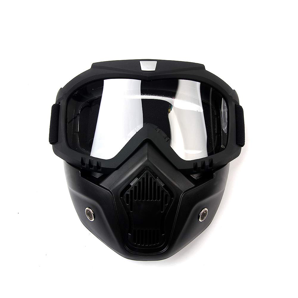 League & Co schwarze Maske und Brille für Motorradhelm, Motorrad, Gesichtschutz, TPU, verstellbar (Linse transparent) von LEAGUE&CO