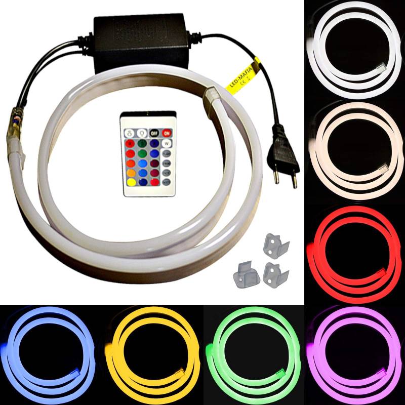 1-5m LED RGB Neon Flex Lichtschlauch - 230V bei 8W/m - Wasserfest - Streifen Band - warmweiß kaltweiß rot - 14,99€/m - Licht (2m) von LED-Mafia