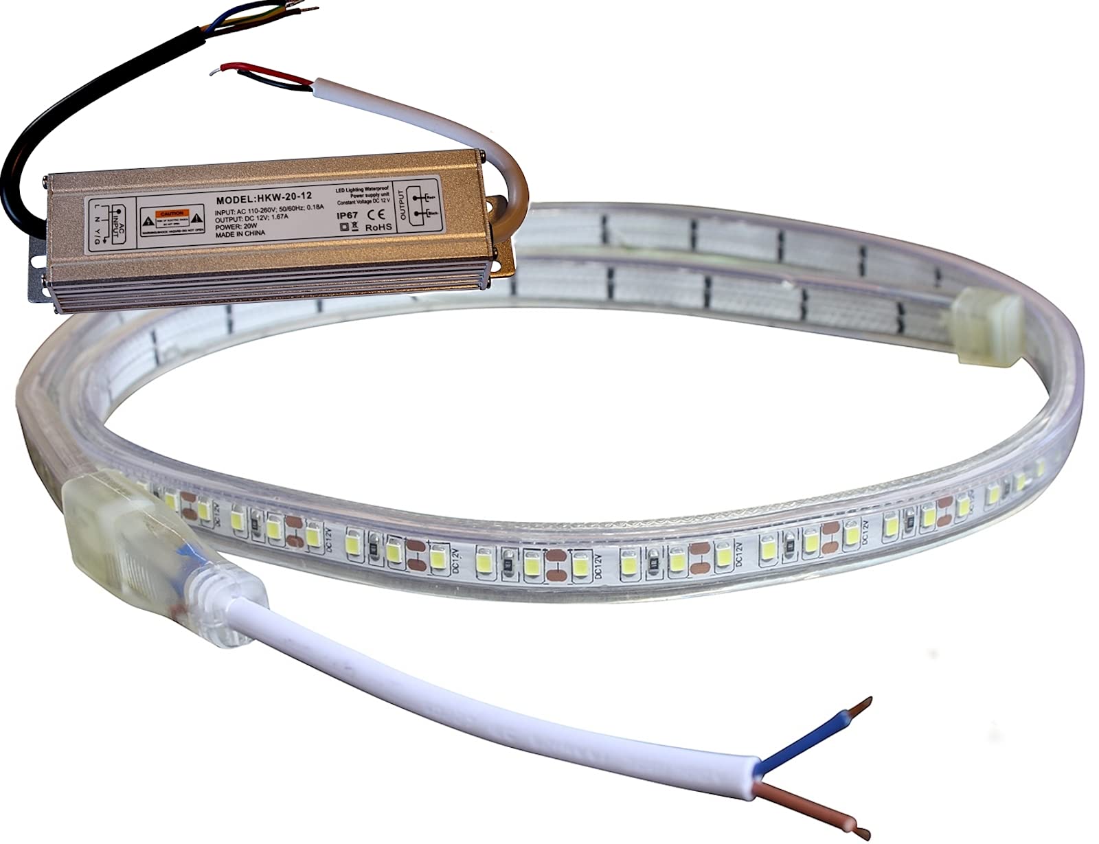 230V zu 12V IP 68 LED Stripes wasserdicht Leuchtstreifen weiß warmweiß kaltweiß Pool Netzteil (warmweiß, 10m - m/9,79€) von LED-Mafia