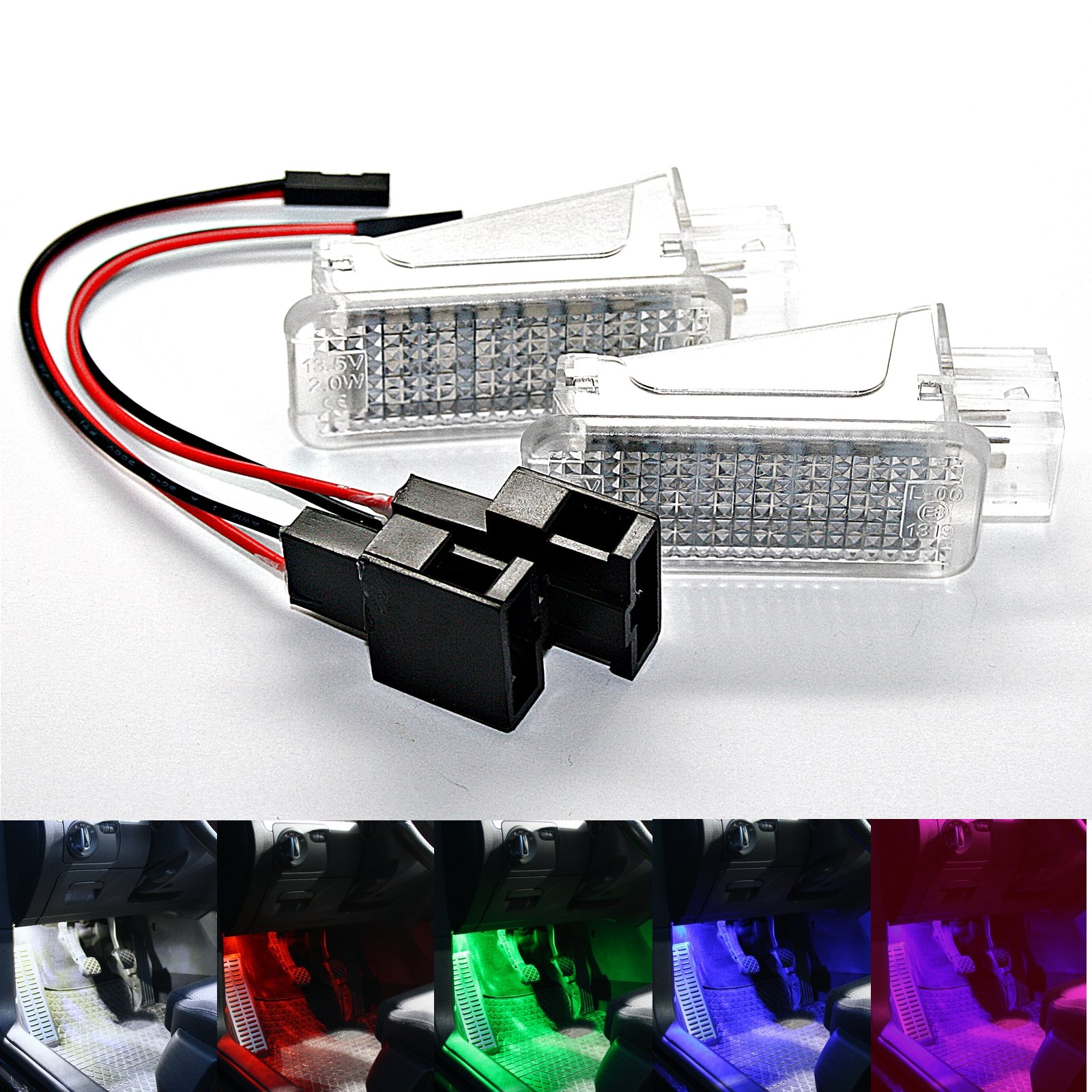 2x LED Module Fußraumbeleuchtung - weiß blau lila grün rot SMD Modul Fußraum Set (blau) von LED-Mafia