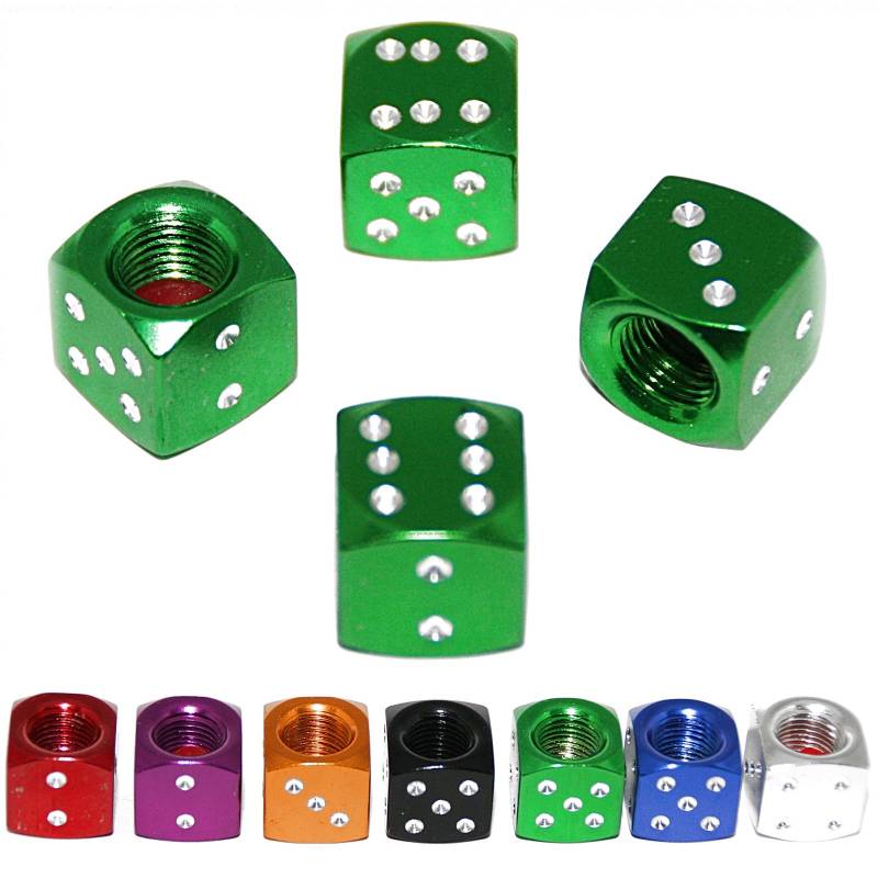 4er Ventilkappen Set - Würfel cube chrom Dice Bike Auto Motorrad Fahrrad Ventile (chrom) von LED-Mafia